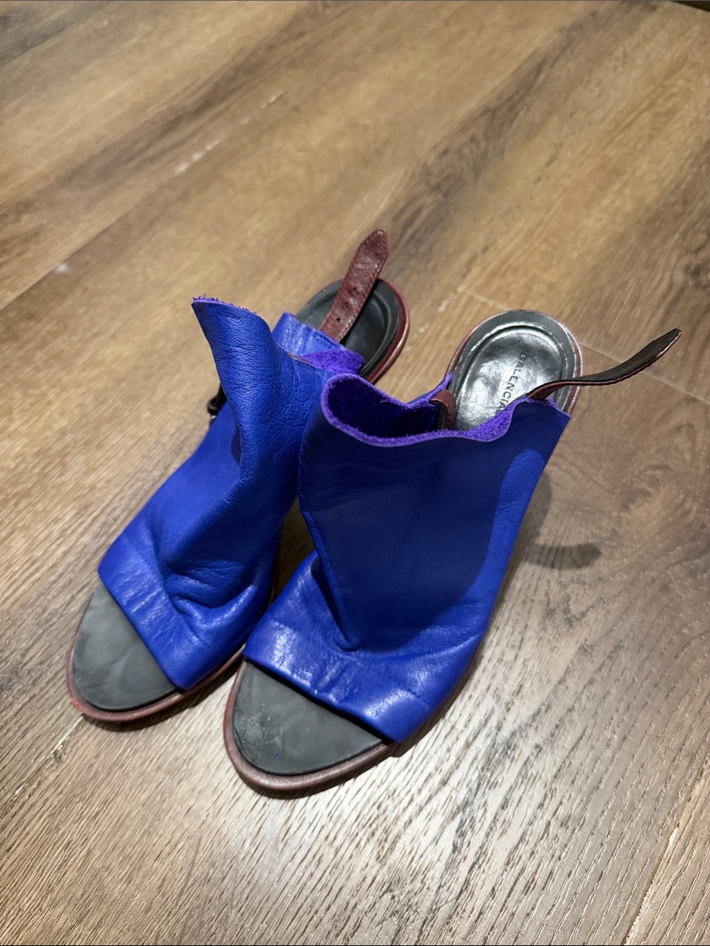 Balenciaga Royal Blue Leather Open-Toe Mules